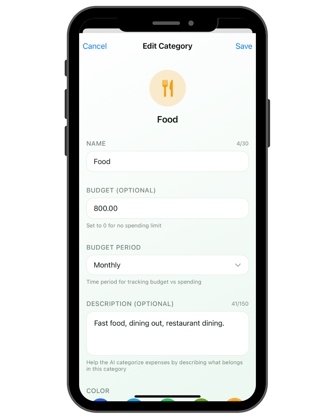Customize categories mockup