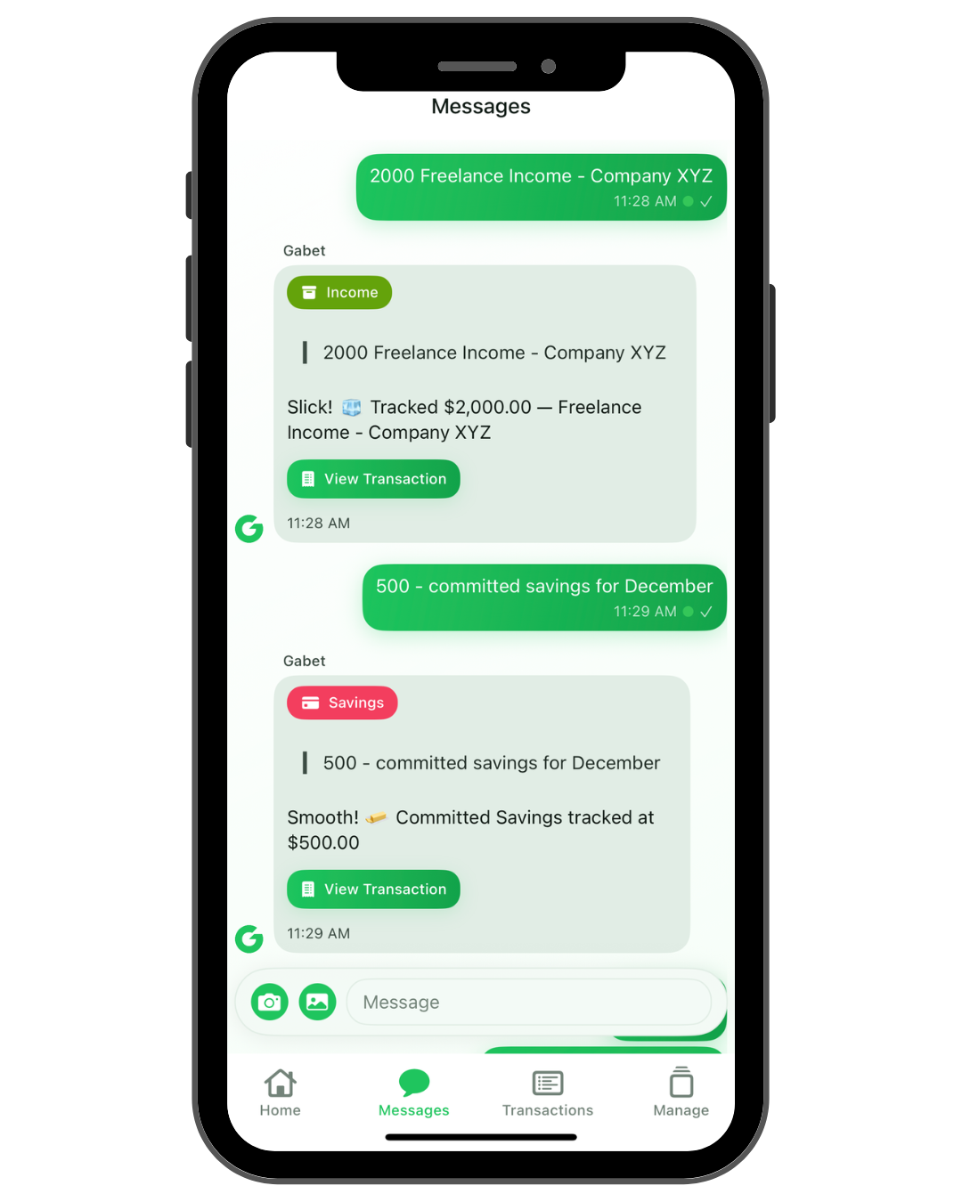 Income & savings mockup UI
